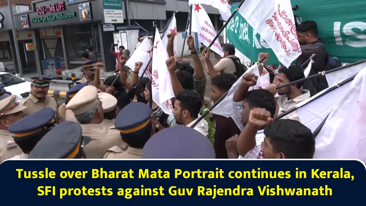 Tussle over Bharat Mata Portrait continues in Kerala, SFI protests against Guv Rajendra Vishwanath