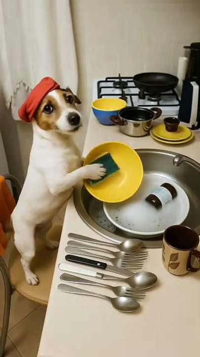 Jack Russell Washing Dishes! 🐶🧽 Jack Russell Spală Farfuriile!
