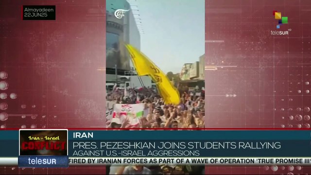 Iran | Pres. Pezeshkian joins students rallying against U.S.-Israel aggressions
