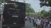 Real Madrid arrive at Bank of America Stadium for the match against Pachuca