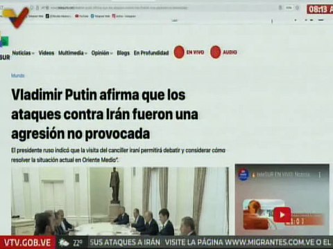 Canciller iraní Abbas Araghchi se reunió este lunes con el presidente ruso Vladímir Putin