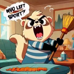 Finn storms into the room holding a tiny broom #foryou #cuteanimal #shorts #finn #cartoon