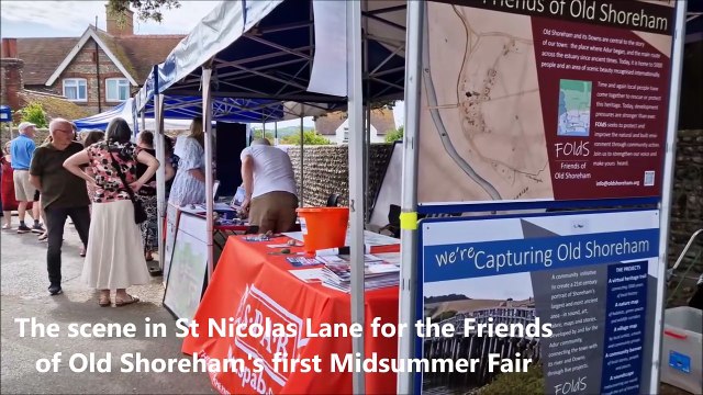 The scene in St Nicolas Lane for the Friends of Old Shoreham's first Midsummer Fair and tree-inspired art show in St Nicolas Church, Old Shoreham