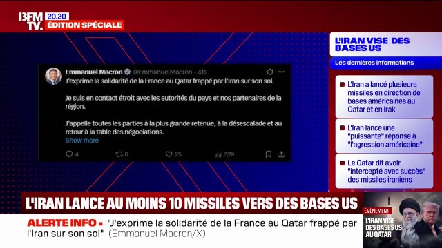 Bases américaines visées: J'exprime la solidarité de la France au Qatar frappé par l'Iran sur son sol , réagit Emmanuel Macron