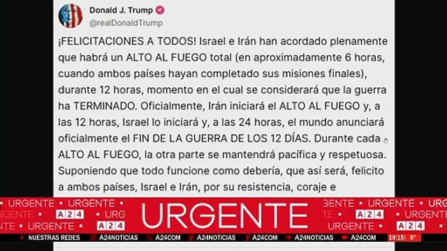 🔴DONALD TRUMP ANUNCIÓ EL ALTO AL FUEGO ENTRE IRÁN E ISRAEL
