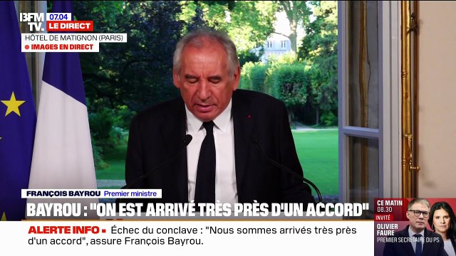 François Bayrou invite les participants au conclave sur les retraites infructueux à le rencontrer ce mardi matin pour rechercher une voie de passage dans l'intérêt de notre pays