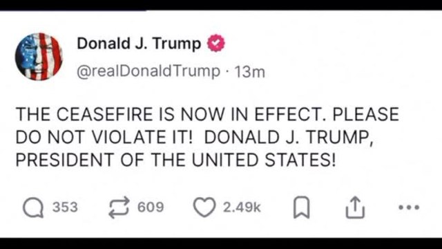 Trump annuncia il cessate il fuoco tra Israele e Iran: È per sempre