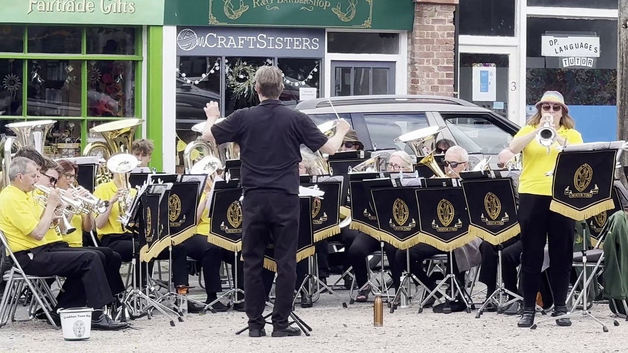 A soloist and Crediton Town Band in the Square on June 15, video Alan Quick IMG_4249