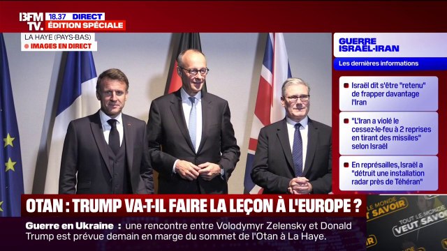 Sommet de l'Otan: Emmanuel Macron fait une rencontre avec le chancelier allemand et le Premier ministre britannique