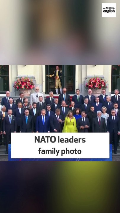 NATO country leaders pose for a family photo in The Hague.