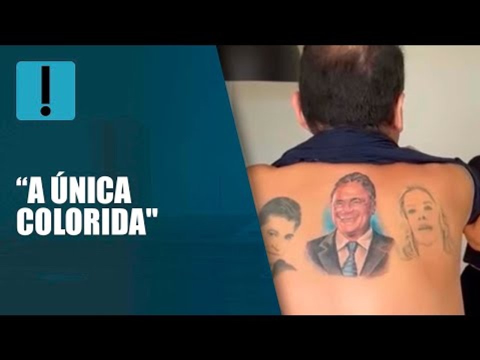 Jorge Kajuru tatua Alvaro Dias nas costas