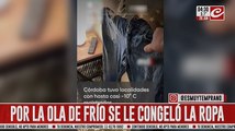 La ola de frío le congeló la ropa y el video se hizo viral