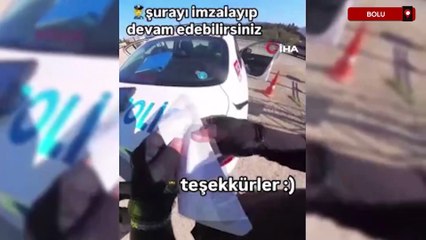 Bolu'da motosikletli, cezaya rağmen tehlikeli sürüşe devam etti