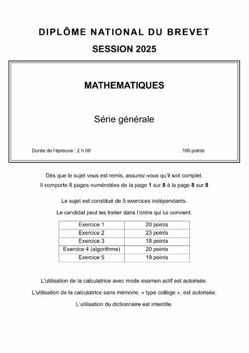 Le sujet du Brevet de Maths Métropole 2025 tombé le 26/06/25.#brevet #brevet2025 #brevetmaths
