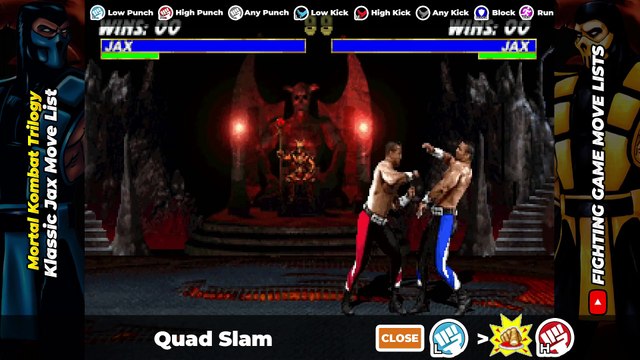 KLASSIC JAX MOVE LIST - Mortal Kombat Trilogy (MKT)