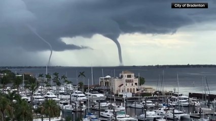 Vídeo mostra duas trombas de água em rio na Florida