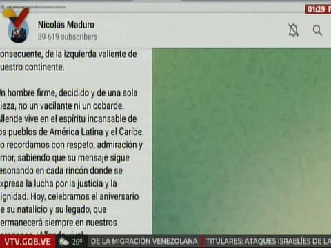 Pdte. Nicolás Maduro celebra natalicio y legado del líder chileno Salvador Allende