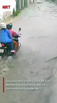 Las fuertes lluvias en Campeche provocaron inundaciones en distintas zonas. En redes se viralizó un video donde un hombre en situación de calle se deja llevar por la corriente de un canal sin mostrar preocupación.