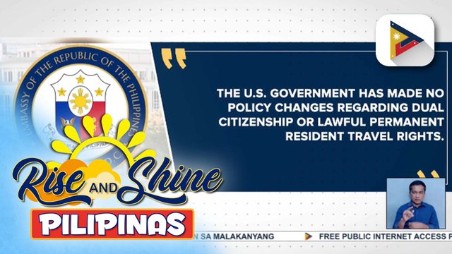 Phl Embassy sa Washington D.C., nagbabala sa kumakalat na maling impormasyon tungkol sa dual citizenship at green card holder sa U.S.