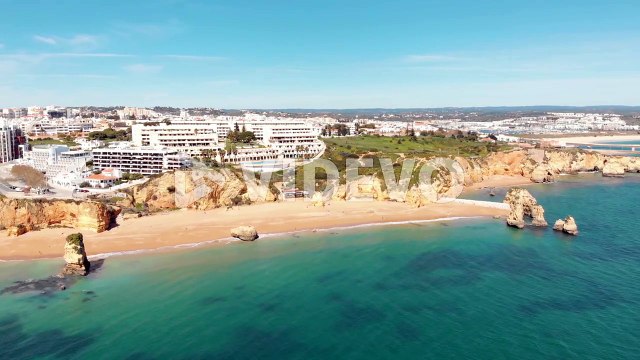 Panoramic view of Praia do Pinhao and Praia de Dona Ana, Lagos, Algarve