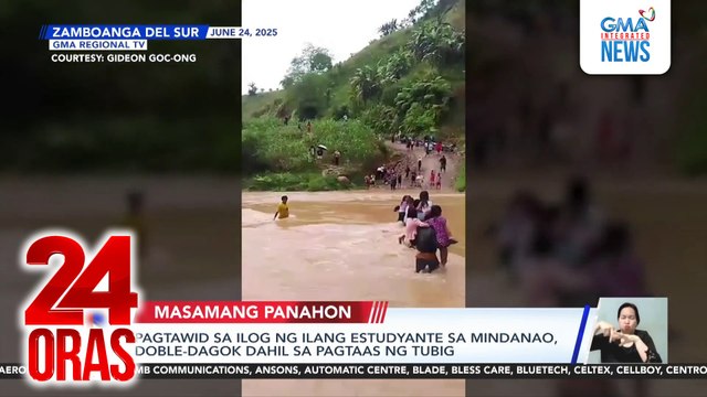 Pagtawid sa ilog ng ilang estudyante sa Mindanao, doble-dagok dahil sa pagtaas ng tubig | 24 Oras