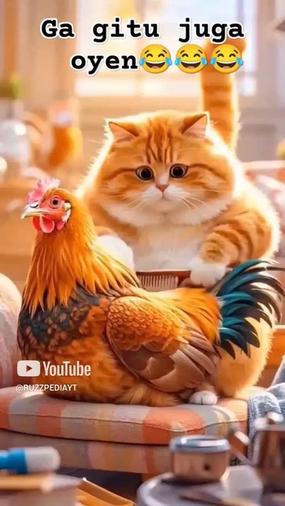 funny video cat with chicken