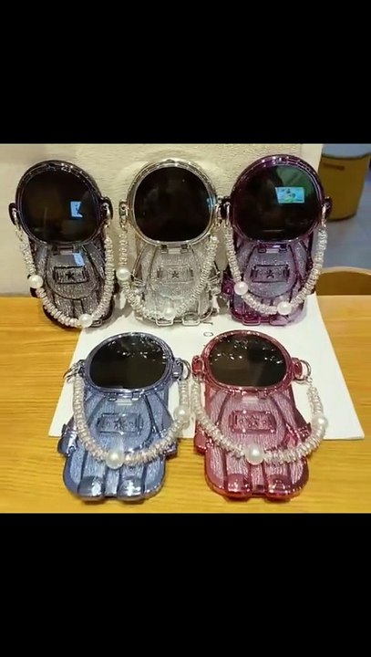 Deluxe 3D Astronaut Doll Lens Vanity Mirror Stand Wristband Phone Case for iPhone 15 14 13 12 11 Back Cover of Pro Max Plus