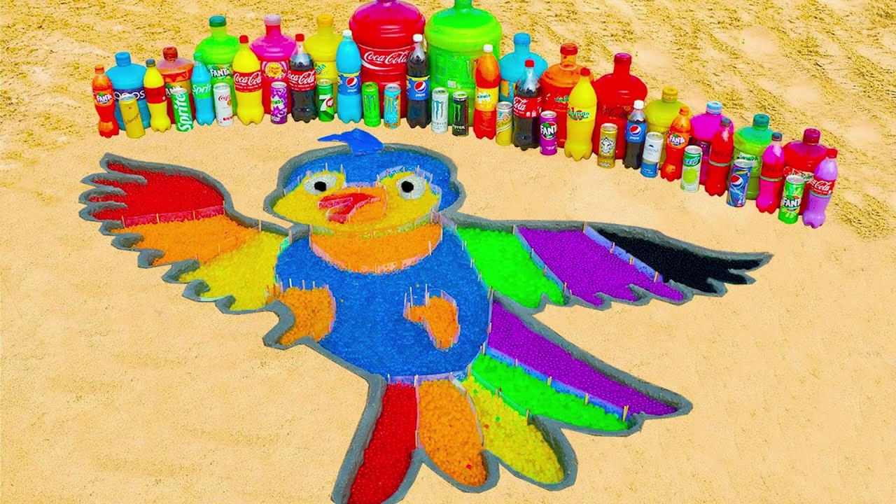 How to make Rainbow Cute Bird with Orbeez Colorful, Experiment Big Coca Cola, Popular Sodas & Mentos