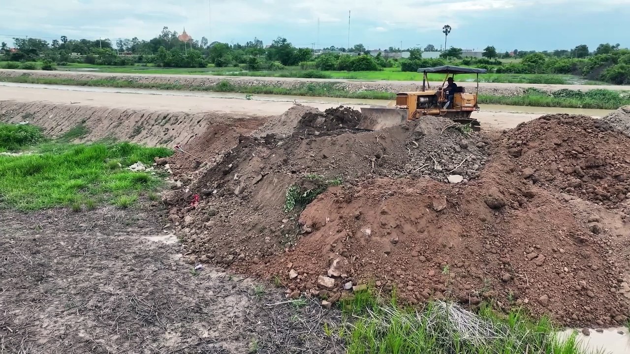 The Best!! Dump Truck Unloads Massive Dirt Pile to Dumping Fill Flooded, Bulldozer Pushing Fast