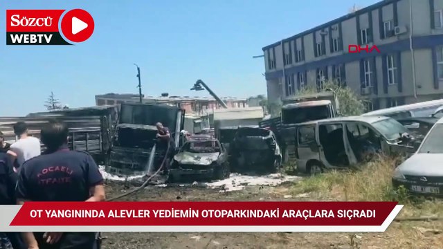 Ot yangınında alevler yediemin otoparkındaki araçlara sıçradı