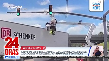 Electrical worker sa Amerika, lumambitin patiwarik nang masalpok ng 18-wheeler ang tinatayuang boom truck | 24 Oras Weekend