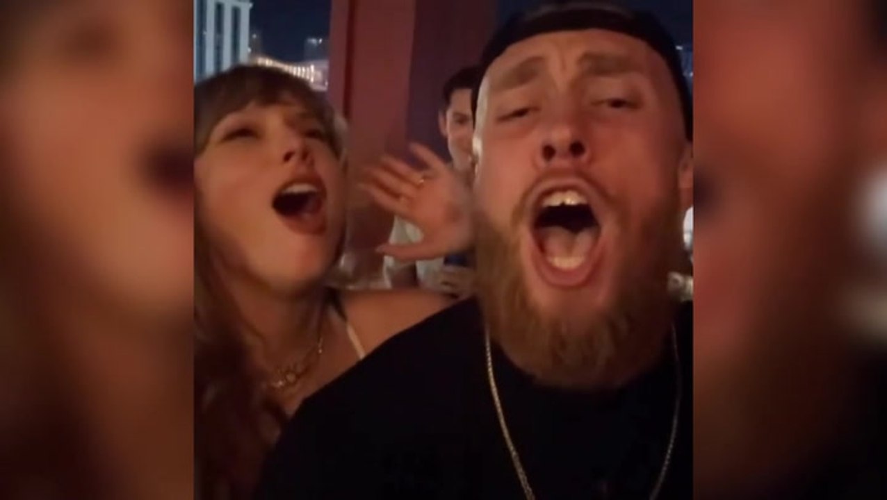 Taylor Swift belts out ‘Love Story’ with Travis Kelce and George Kittle following NFL event