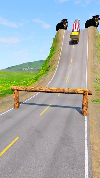 Colored Trucks & Bus vs Log Trap - BeamNG.Drive  #beamngdrive #beamdrive #truck #shorts