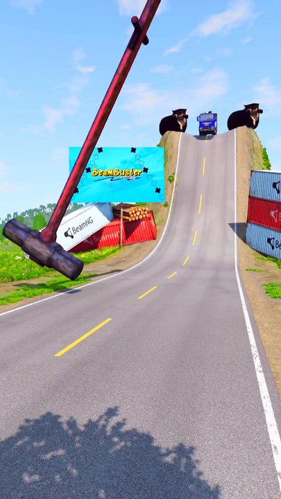 Colored Trucks & Cars vs Gigantic Hammer - BeamNG.Drive