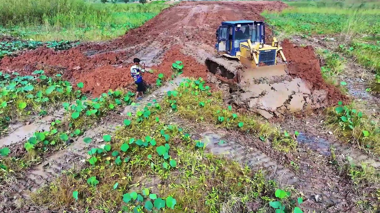 Incredible Part 1 & 2   Build New Road Bulldozer D53P Pushed Soil to Lake & Truck 5 Ton Spreading