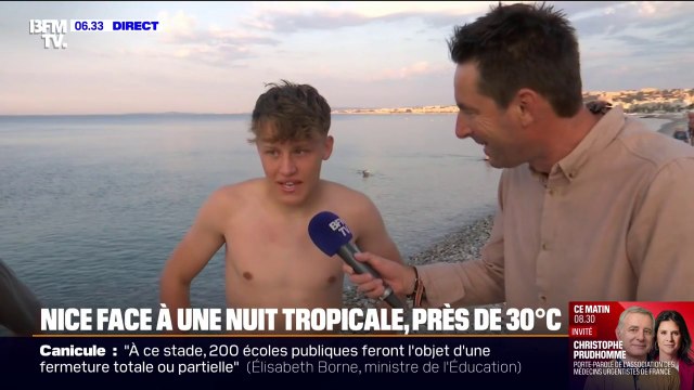 Nice: alors que les températures frôlent les 30°C ce matin, des touristes se baignent au lever de soleil