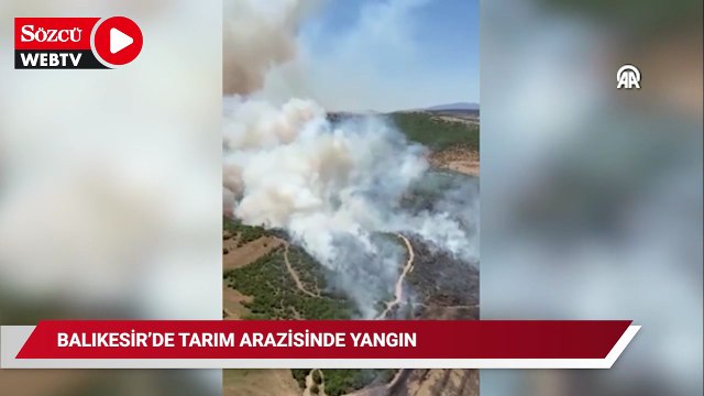 Balıkesir'de tarım arazisinde çıkan yangına müdahale ediliyor