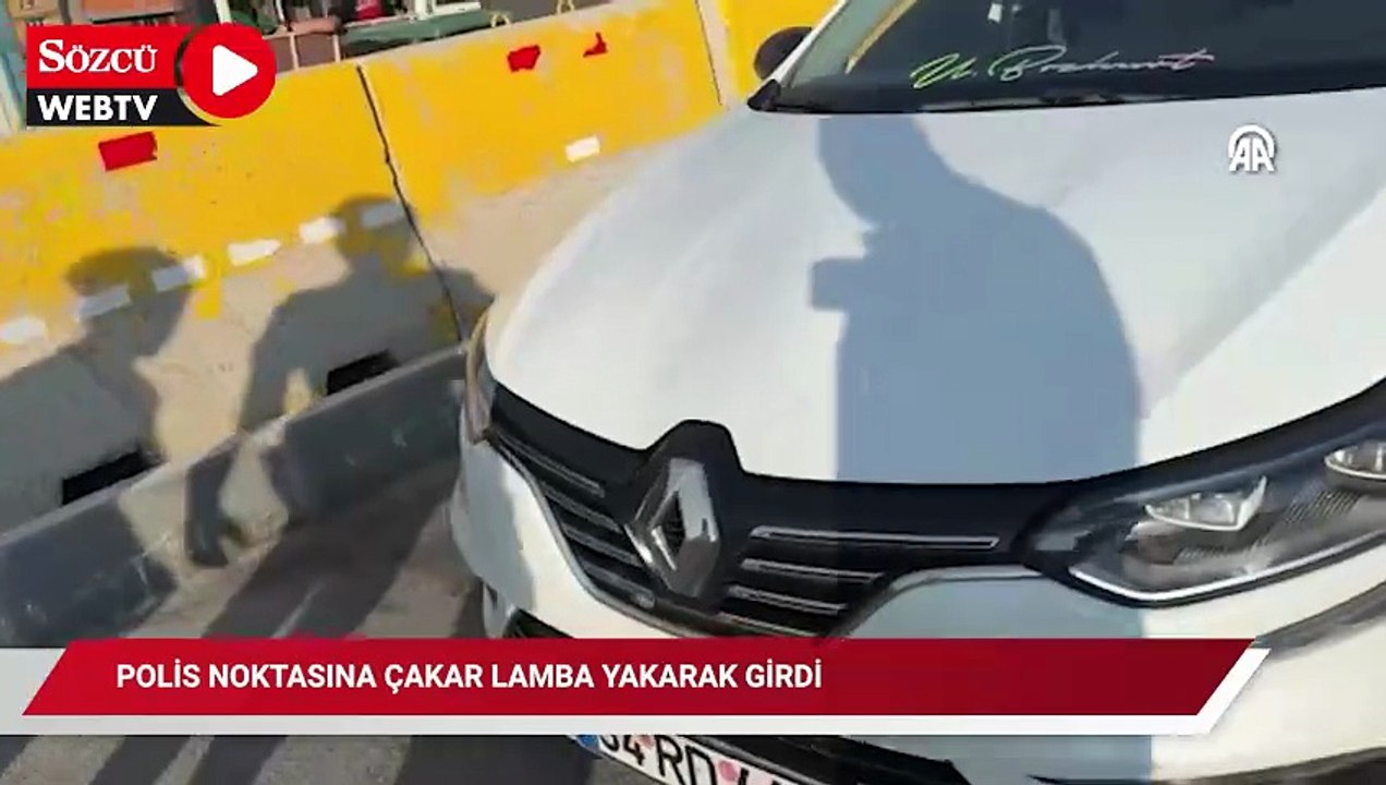Polis noktasına çakar lamba yakarak girdi
