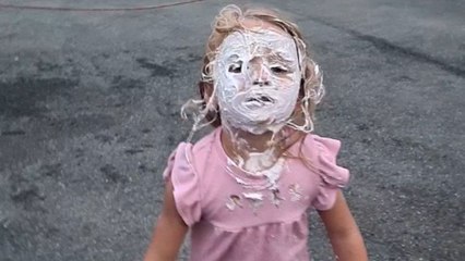 Children and dog team up for shaving cream adventure after escaping bedtime restrictions