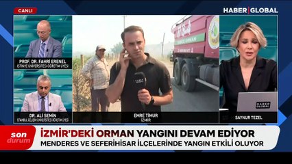 Seferihisar'da alevler rüzgarın etkisiyle yayılıyor! Haber Global olay yerinde...