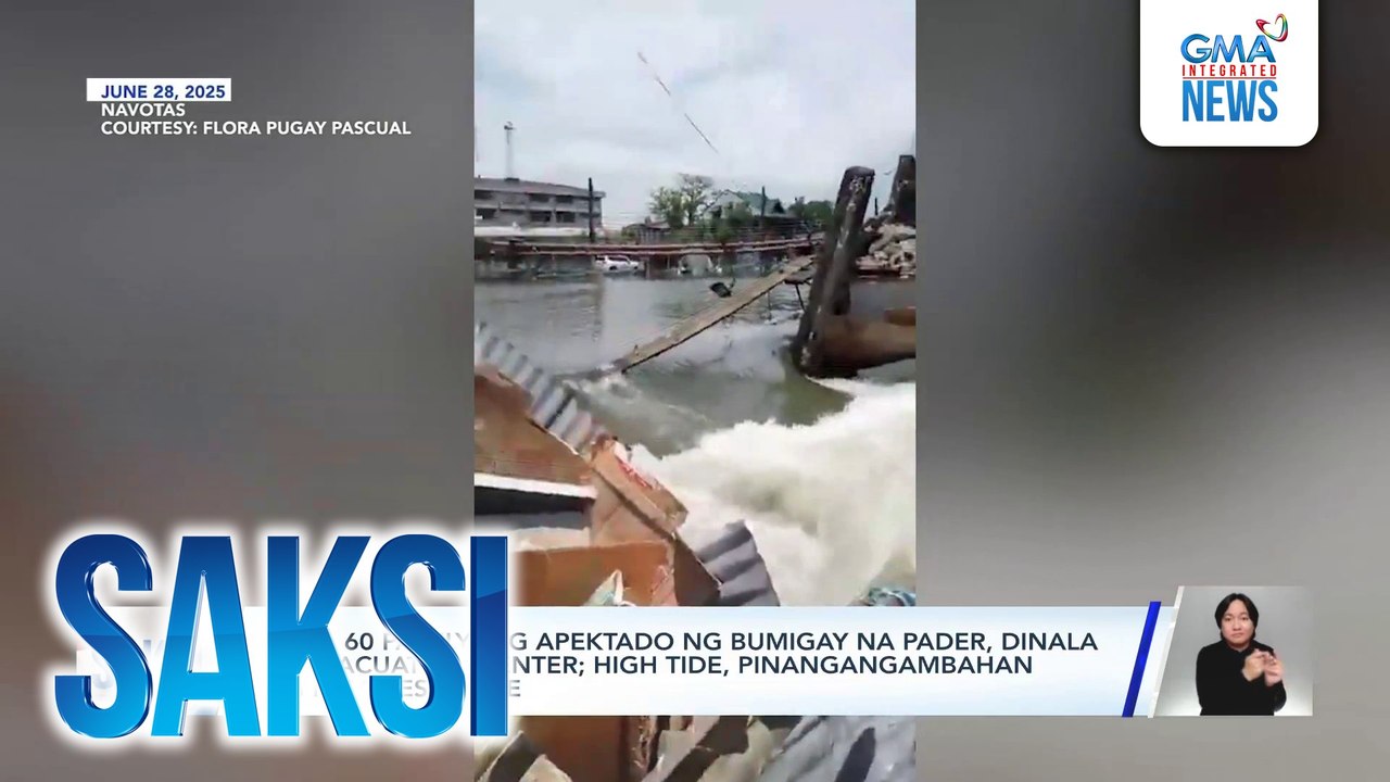 Nasa 60 pamilyang apektado ng bumigay na pader, dinala sa evacuation center; high tide, pinangangambahan ng mga residente | Saksi