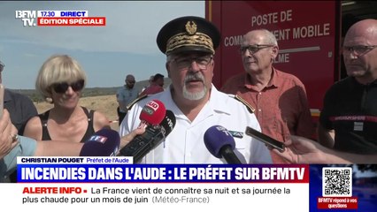 Incendies dans l'Aude: "Plus de 300 sapeurs-pompiers sur le terrain (...) provenant de 12 départements différents", annonce Christian Pouget, préfet de l'Aude