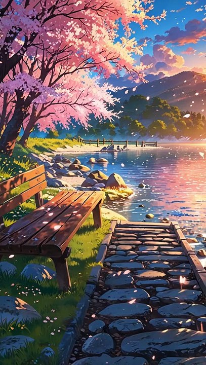 Twilight Petals: A Cherry Blossom Riverside Stroll