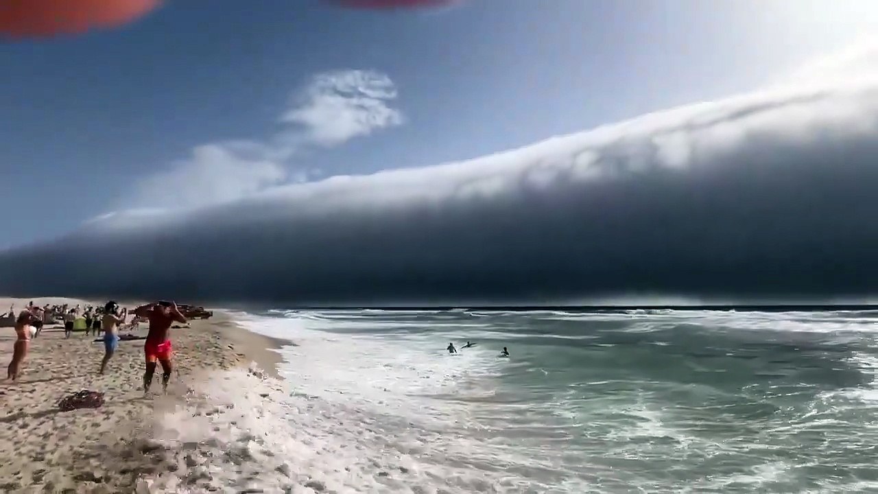 This cloud rolled in like an actual tsunami over Portugal It's actually called a roll cloud.