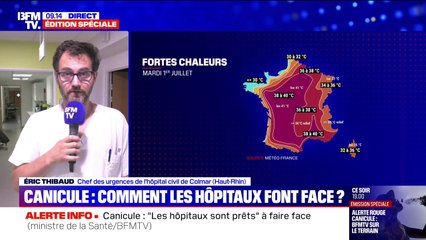 Canicule: "Tous les services ne sont pas équipés" de climatisation, affirme Éric Thibaud (chef des urgences de l'hôpital civil de Colmar)