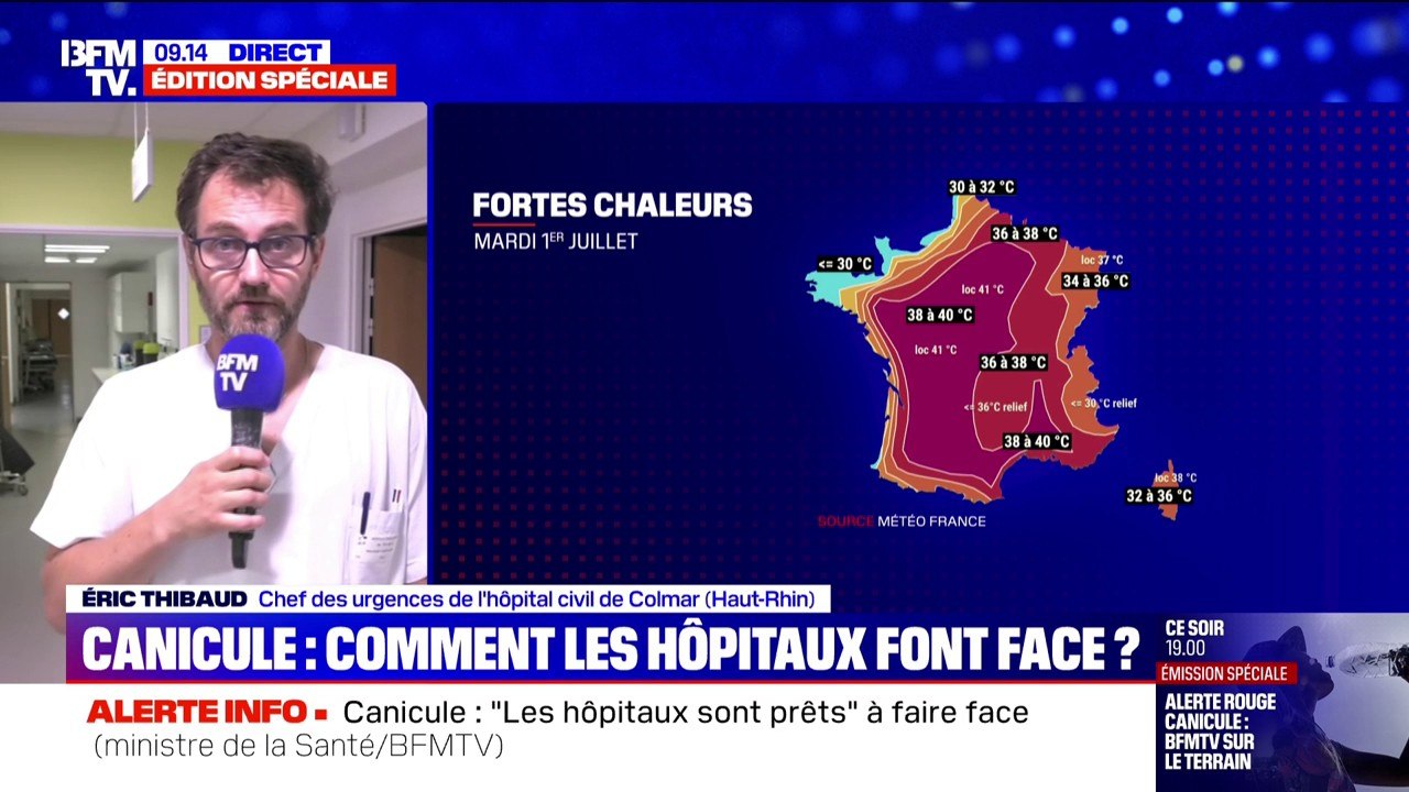 Canicule: "Tous les services ne sont pas équipés" de climatisation, affirme Éric Thibaud (chef des urgences de l'hôpital civil de Colmar)
