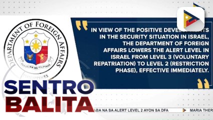 Israel, ibinaba na sa Alert Level 2 ayon sa DFA