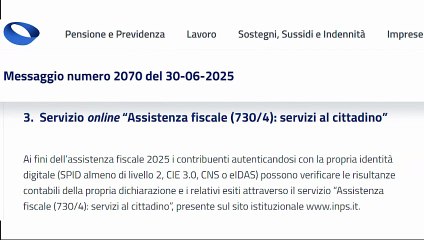 CONGUAGLI 730/2025 PENSIONI: Al via il servizio di Assistenza Fiscale INPS