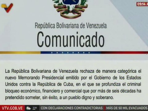 Comunicado | Venezuela rechaza Memorando Presidencial emitido por Estados Unidos contra Cuba