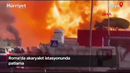 Roma'da akaryakıt istasyonundaki patlama anı kamerada